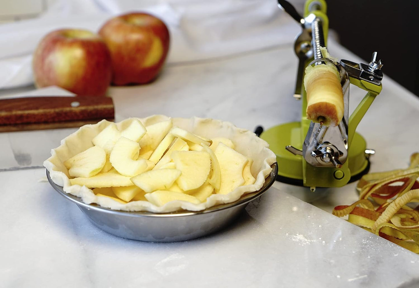 RSVP International Green Apple Slicer, Corer, & Peeler | Suctions to Countertop | Cuts Perfect .25" Slices | Durable & Strong
