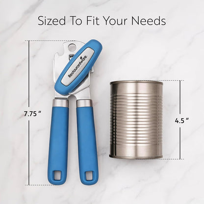 Restaurantware Comfy Grip 7.6 x 1.9 x 2.1 Inch Can Opener 1 Durable Manual Can Opener - Sharp Wheel Blade Grip Handle Mint Green Stainless Steel Hand-Held Can Opener Built-In Bottle Opener
