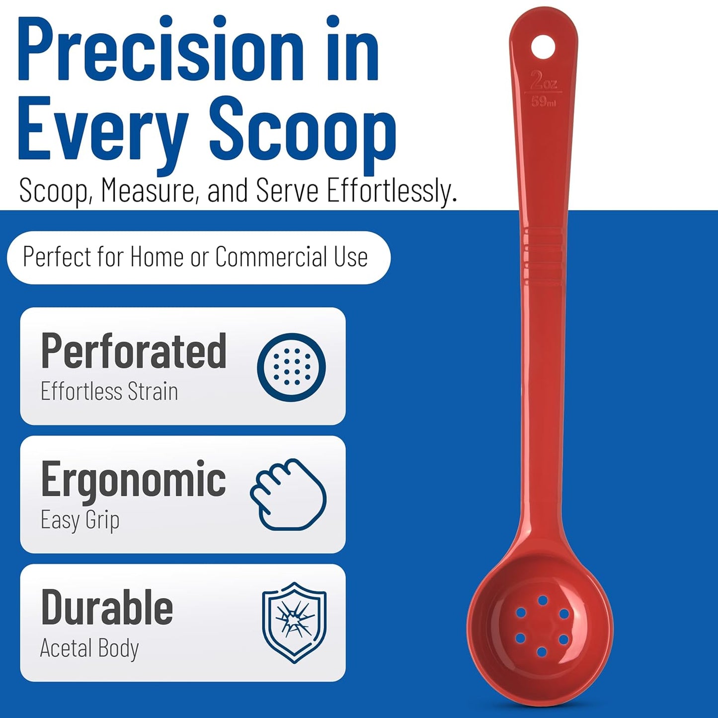 Carlisle FoodService Products 399214 Solid Long Handle Portion Control Spoon, 8 oz, Blue