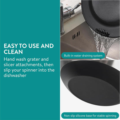 Navaris Salad Spinner with Storage Lid - Durable Stainless Steel Vegetable & Lettuce Dryer Set - Non-Slip Silicone Base - Includes Plastic Colander and Extra Storage Lid - Black