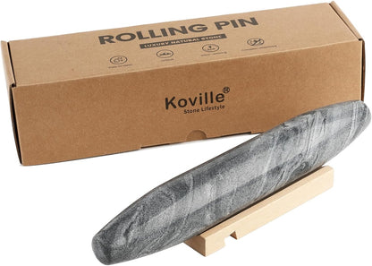 Koville African Natural Marble Rolling Pin, Non-Stick Polished Dough Roller, Pasta, Dumpling, Fondant, Pie Crust, Bread, Pizza Dough, Kitchen Baking Pastry Tools with Mat/Scraper（Namib Fantasy）