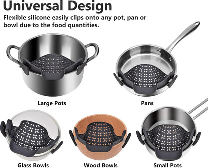 Strain Pot Strainer and Pasta Strainer - Adjustable Silicone Clip On Food Strainers for Pots, Pans, and Bowls - Kitchen Drainer Colander