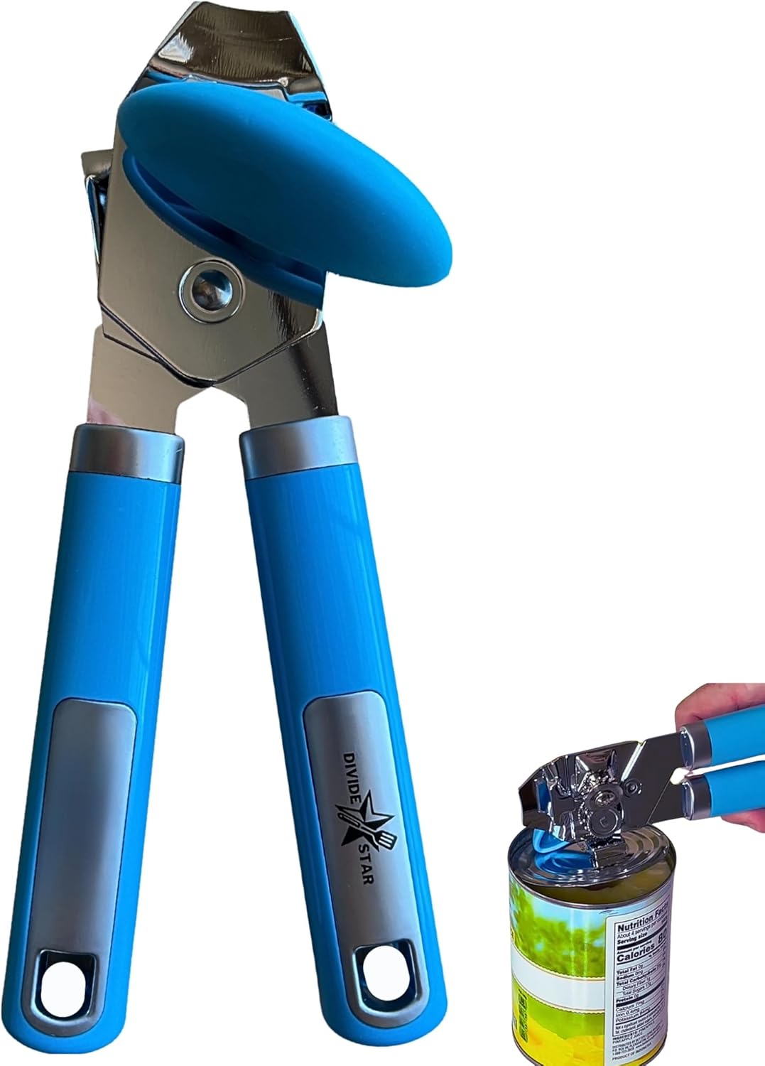 Manual Can Opener for Seniors Easy-Turn Knob, Cleaner Edge Cutting, Magnetic Lid Lifter, Heavy-Duty Carbon Steel Blade, Ergonomic Comfort Grip Blue