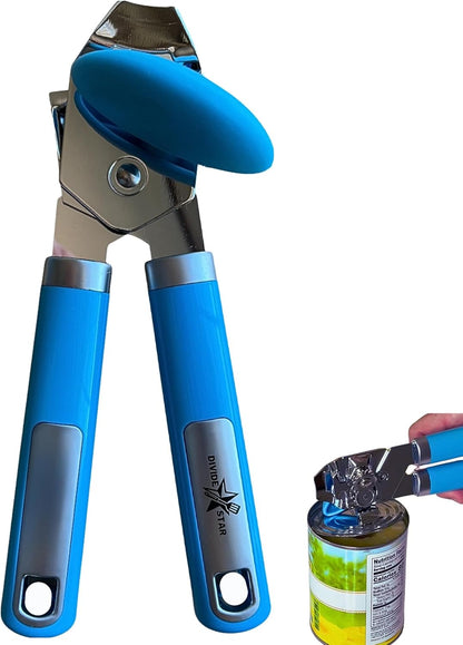 Manual Can Opener for Seniors Easy-Turn Knob, Cleaner Edge Cutting, Magnetic Lid Lifter, Heavy-Duty Carbon Steel Blade, Ergonomic Comfort Grip Blue
