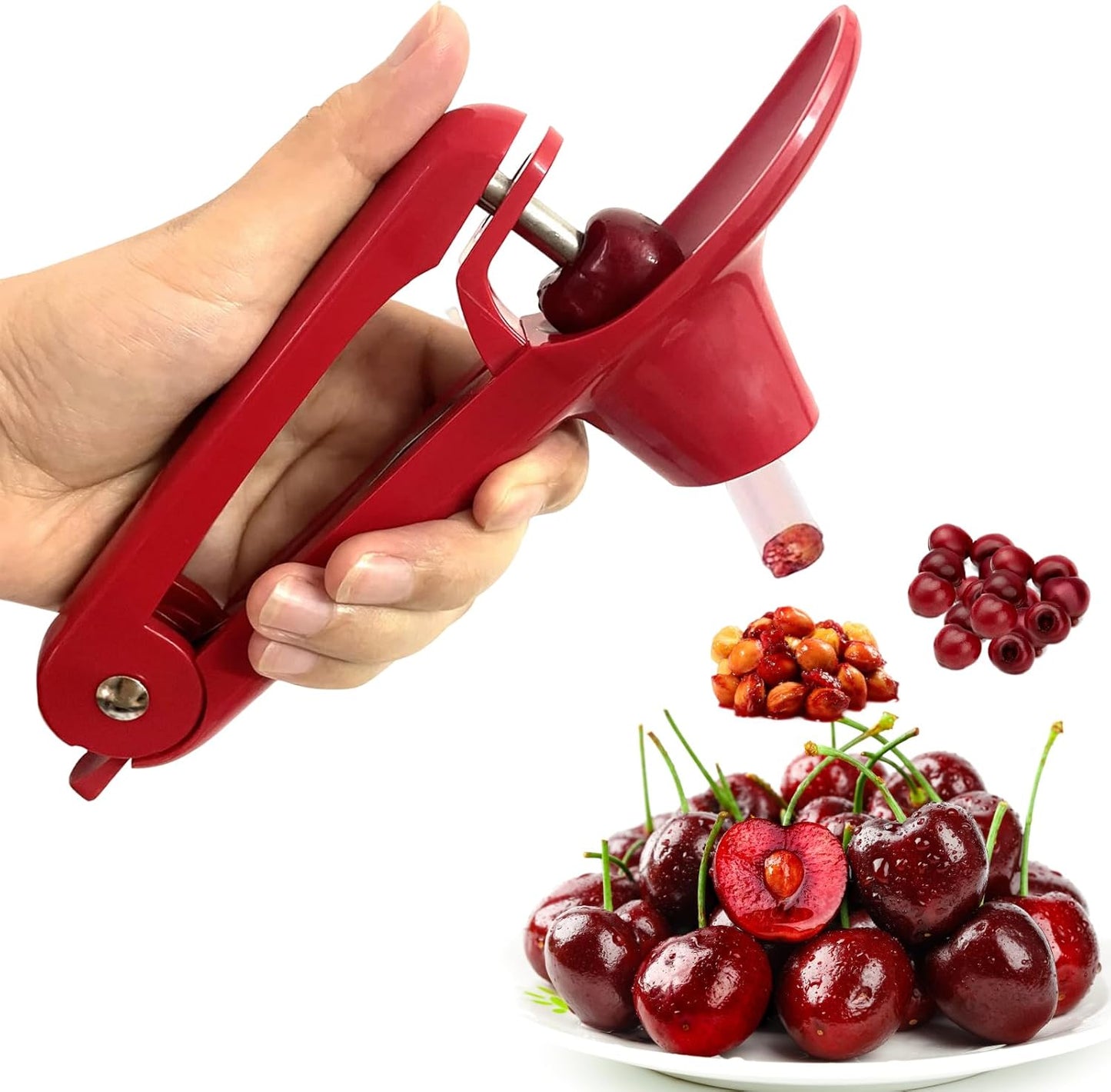 Cherry Pitter Tool, Heavy-Duty Stainless Steel Pitting Tool, Portable Cherries Corer Stoner Seed Tool with Lock Design, Fruit Pit Remover for Cherry Jam(Black)
