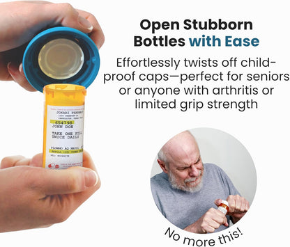 Jokari Easy Open Medicine Bottle Opener with 4x Magnifier for Seniors and Arthritis Built-in Cap Grip Tool for Pill Bottles Prescription Labels Vitamins and Supplements
