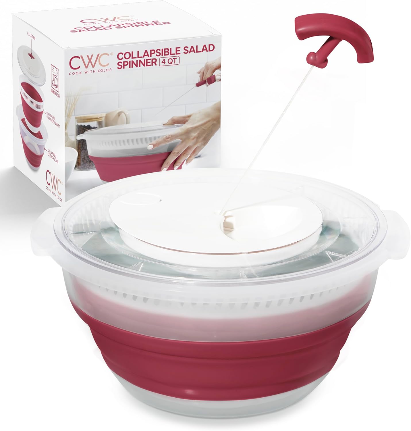 COOK WITH COLOR Collapsible Salad Spinner - 4 QT Space Saving Lettuce Dryer with Folding Collapsible Colander Great for Washing and Drying Fruit and Vegetables (Blue)