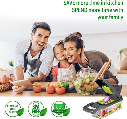 Vegetable Chopper, 14-in-1 Mandoline Slicer, Multifunctional Veggie Chopper, Potato Chopper, Vegetable Dicer, Food Chopper with Container, Chopper Vegetable Cutter with 7 Blades Kitchen Essentials
