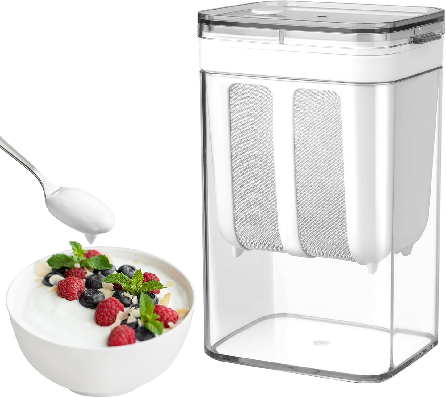 Yogurt Strainer, Small 1800ML (61 Oz) Fine Mesh Strainer, Rice Tea Juicing Food Sieve Strainer, Thick Greek Yogurt Milk Filter Kitchen Tools Reusable Homemade Cup with Stainless Steel Mesh