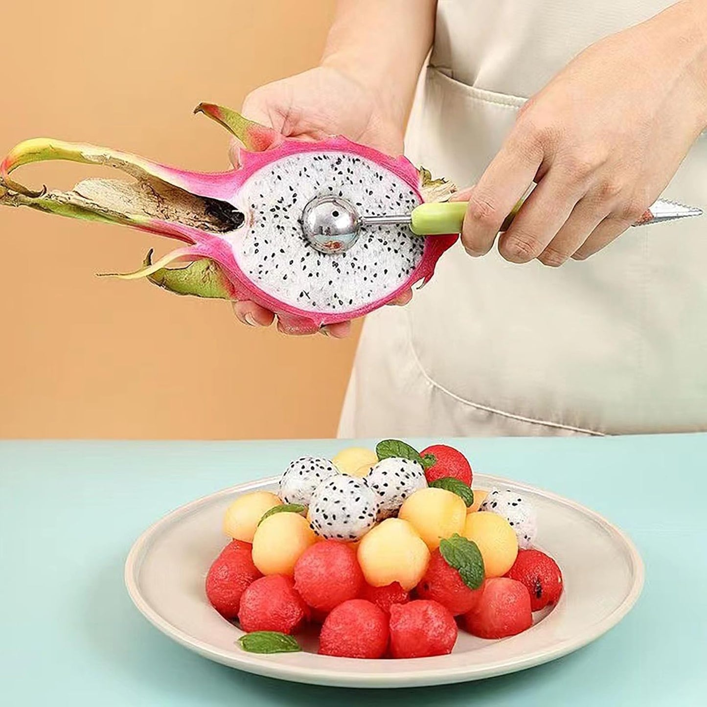 CoguZed Melon Baller Scoop Set, Melon Scooper and Fruit Carving Tools, Melon Baller with Cookie Scoop Set for Ice Cream, Melons & Cookie Dough