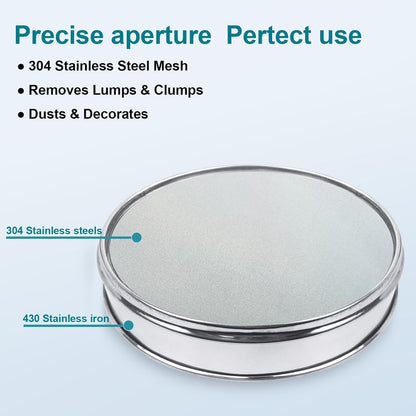 304 Stainless Steel Lab Sieve Screen Mesh, 100 Mesh (0.15mm) Aperture Test Sieve, 12Inch(30cm) Diameter Economy Standard Analysis Sample Test Sieves for Industrial Laboratory Homes - Colors A