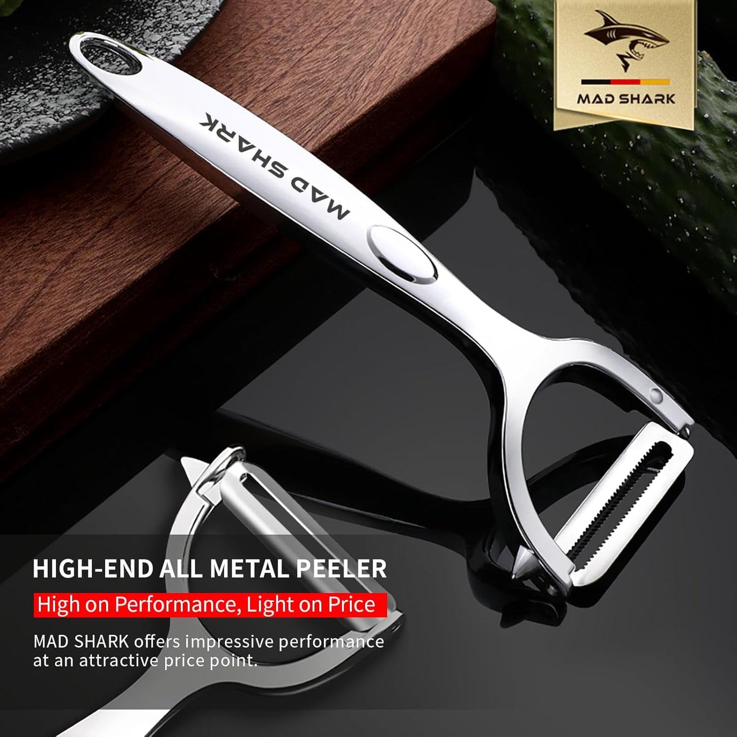 MAD SHARK Ultra Sharp Vegetable Peelers for Kitchen Fruit Apple Potato Peelers,Design with Ergonomic Non-Slip Handle, Y+I Shaped Stainless Steel Serrated(2pc）