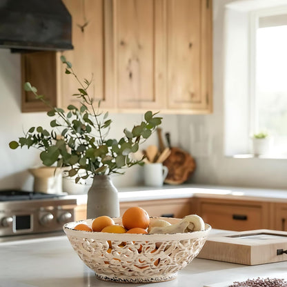 SIDUCAL Ceramic Fruit Bowl for Kitchen Counter,Decorative Fruit Basket with Holes, 10.43" Large Hollow Out Fruit Vegetable Holder Bowl for Table Decor, Gray