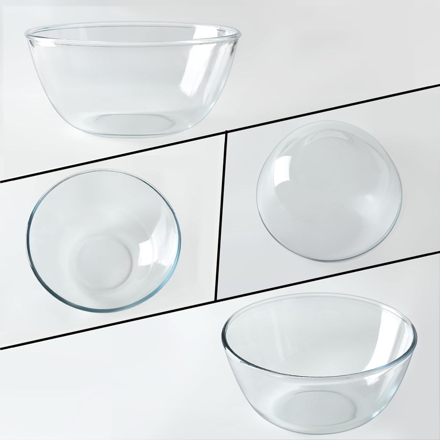 Large Glass Mixing Bowl, 4.7 Quart Large Glass Salad Bowl with Lid (Deep, Wide Design)