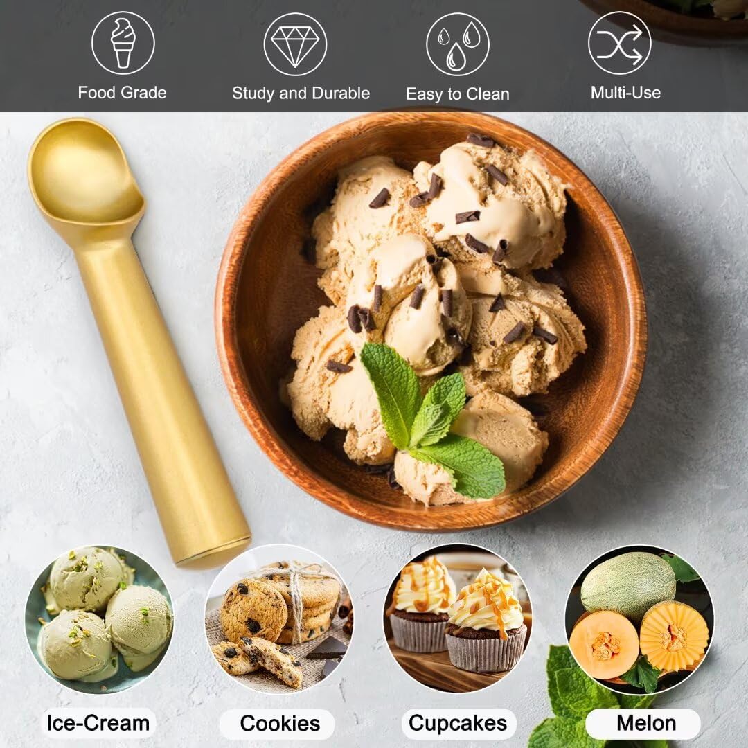 CUNSENR 7 inch Ice Cream Scoop - One-Piece Nonstick Aluminum Ice Cream Scooper - Professional Metal Ice Cream Spoon - Durable, Easy to Use & Clean - Lightweight Cookie Spoon - Scoop Ice Cream (Sliver)