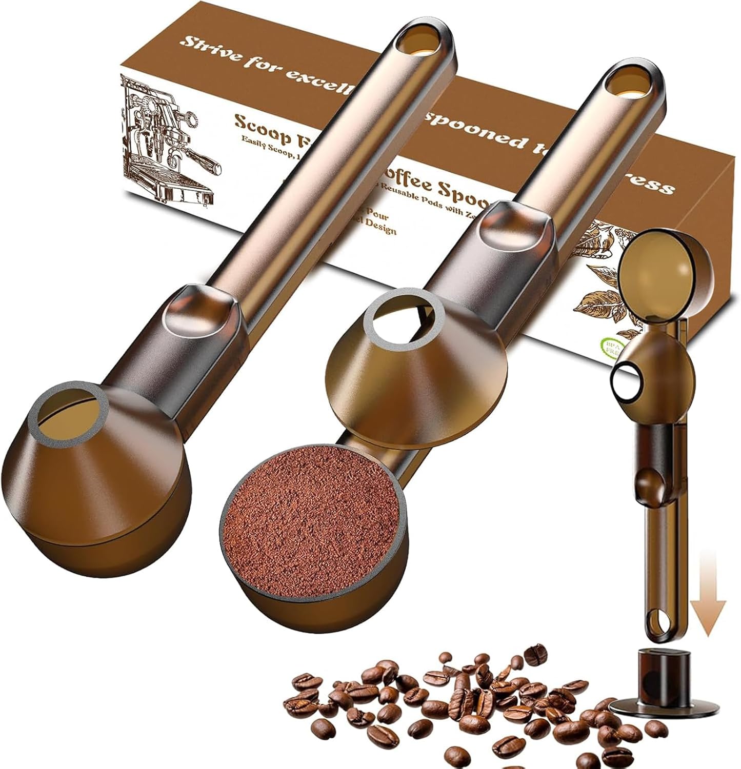 Coffee Scoop with Funnel for Ground Coffee, Protein Powder & Tea, for Reusable K Cup Refiller, 2TBSP Mess-Free, Funnel Design Prevents Spills (Black, 1-Pack)