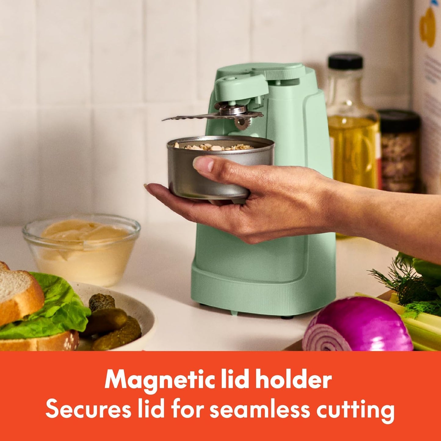 bella Electric Can Opener and Knife Sharpener, Removable Cutting Lever, Cord Storage, Stainless Steel Blade, Sage