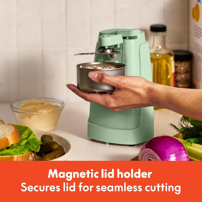 bella Electric Can Opener and Knife Sharpener, Removable Cutting Lever, Cord Storage, Stainless Steel Blade, Sage