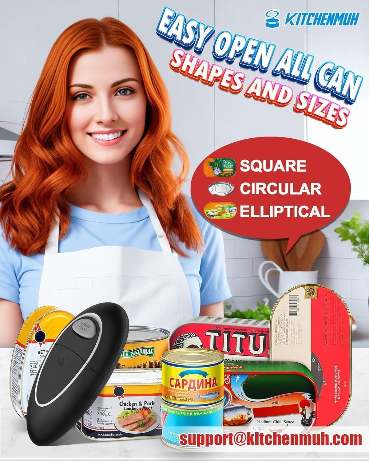 One Touch Electric Can Opener Fits All Can Sizes for Seniors with Arthritis, Battery Operated Can Opener with Smooth Edge, Food Safe Kitchen Gadgets Automatic Can Opener for Kitchen