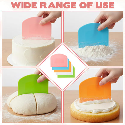 5 Pcs Plastic Bench Scraper, Flexible Dough Cutter Bench Scraper for Sourdough, Food-safe Plastic Bowl Scrapers Kitchen Tool for Baking Cake Bread Fondant Icing (White, Green, Orange, Blue, Pink)