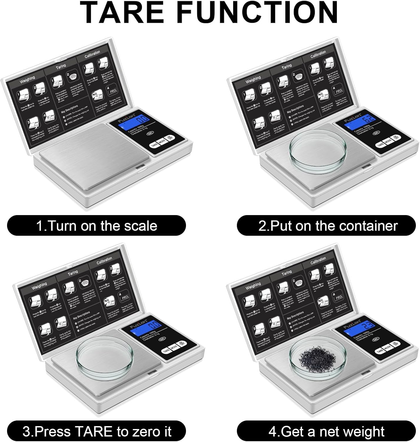 Fuzion Digital Pocket Gram Scale 1000g/0.1g, Small Digital Scales Grams Ounces Grains, Herb Scale, Jewelry Scale, Portable Travel Food Scale