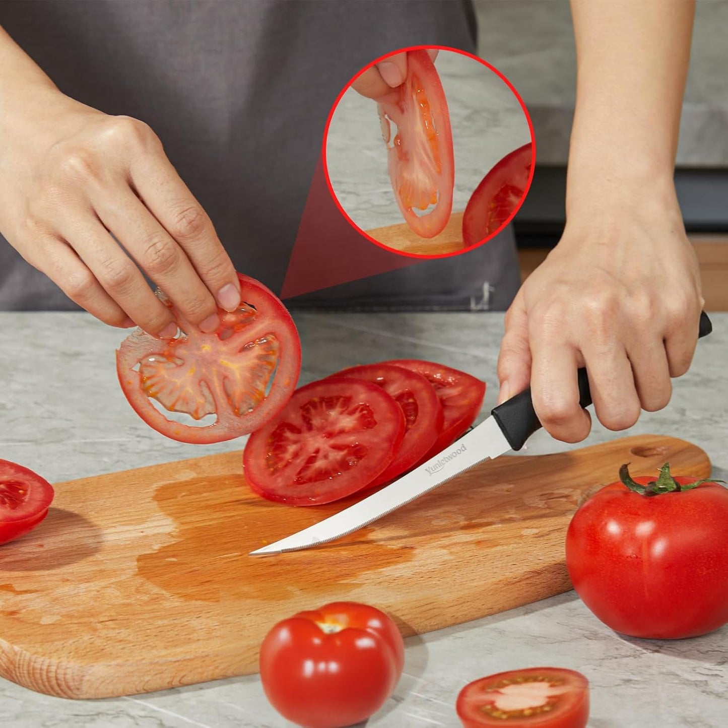 Tomato Knife 3rd Gen 2-Pack, Serrated Stainless Steel Blade, Ergonomic Handle, Precise Cuts for Tomatoes/Fruits/Veggies (White)
