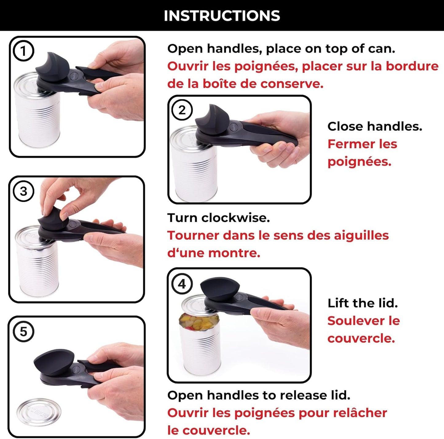 Starfrit MightiCan Can Opener - Safe - Holds Lid and Leaves No Sharp Edges on Lid - 3 year warranty - Comfort Grip - Heavy Duty Non-Slip Knob - 2025 Model
