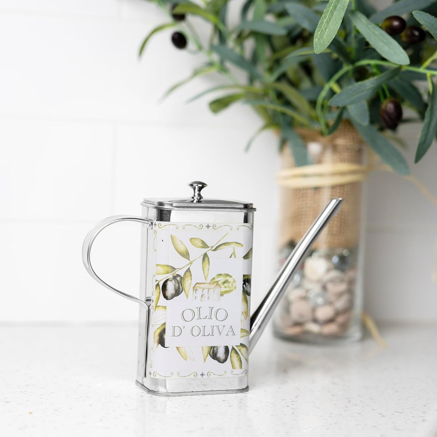 Fox Run White Ceramic Oil Bottle, 17 oz/500 ML Olive Oil Dispenser With Pouring Spout and Cap