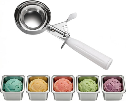 QUAL COOK Heavy Duty Stainless Steel Ice Cream Scoop 4 oz, Cookie Scoop with Trigger, Baking Scoop for Bakeries,Restaurants & Dessert Shops, #8, Grey
