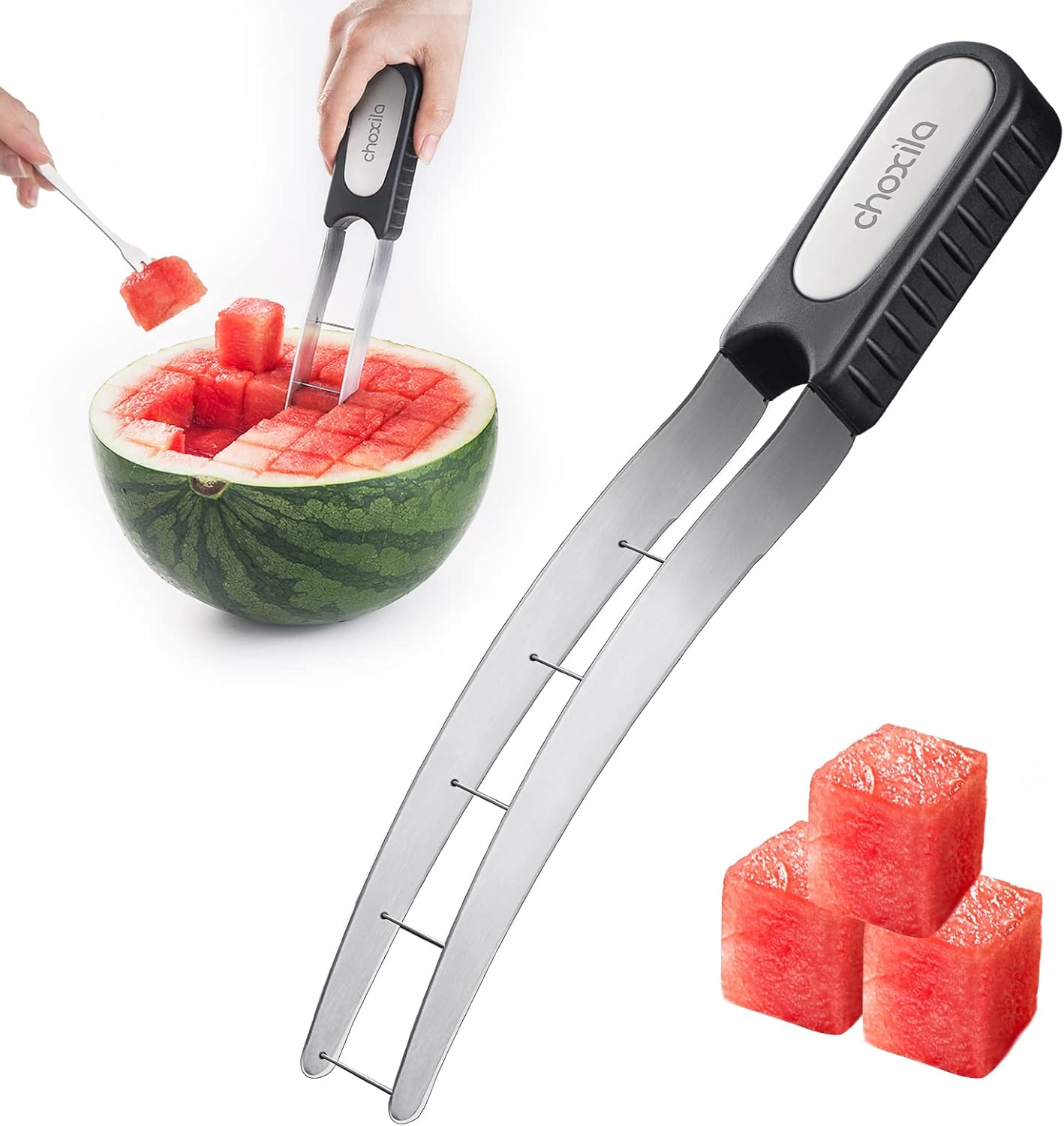 Watermelon Cutter Slicer,Stainless Steel Watermelon Cube Cutter Quickly Safe Watermelon Knife,Fun Fruit Knives Salad Melon Baller for Kitchen Gadget