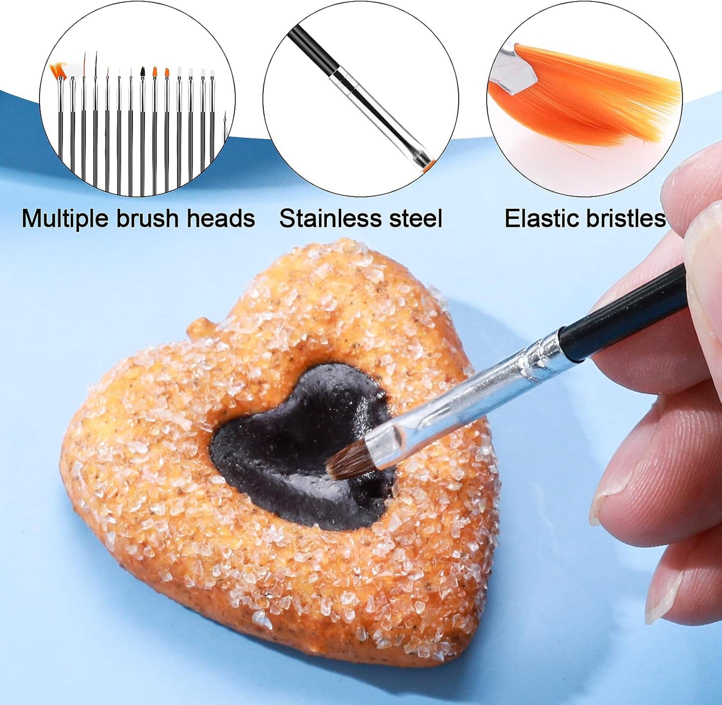 Aster 15Pcs Cake Decorating Brushes, Cake Painting Brushes Kit Food Safe Paint Brushes Multiple Function Cookie Brushes Fondant Sugar DIY Tool Set Candy Icing Pastry Brush for Baking(White)