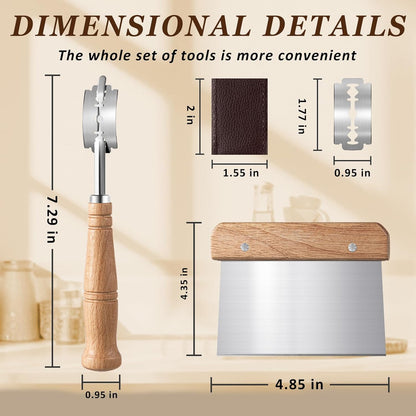 4 Pcs Sourdough Whisk Set Include Wooden Dough Whisk, Skinny Spurtle for Sourdough Starter, Doughs Scraper Cutter, Doughs Scoring Tool Blades, Danish Bread Making Tools Supplies