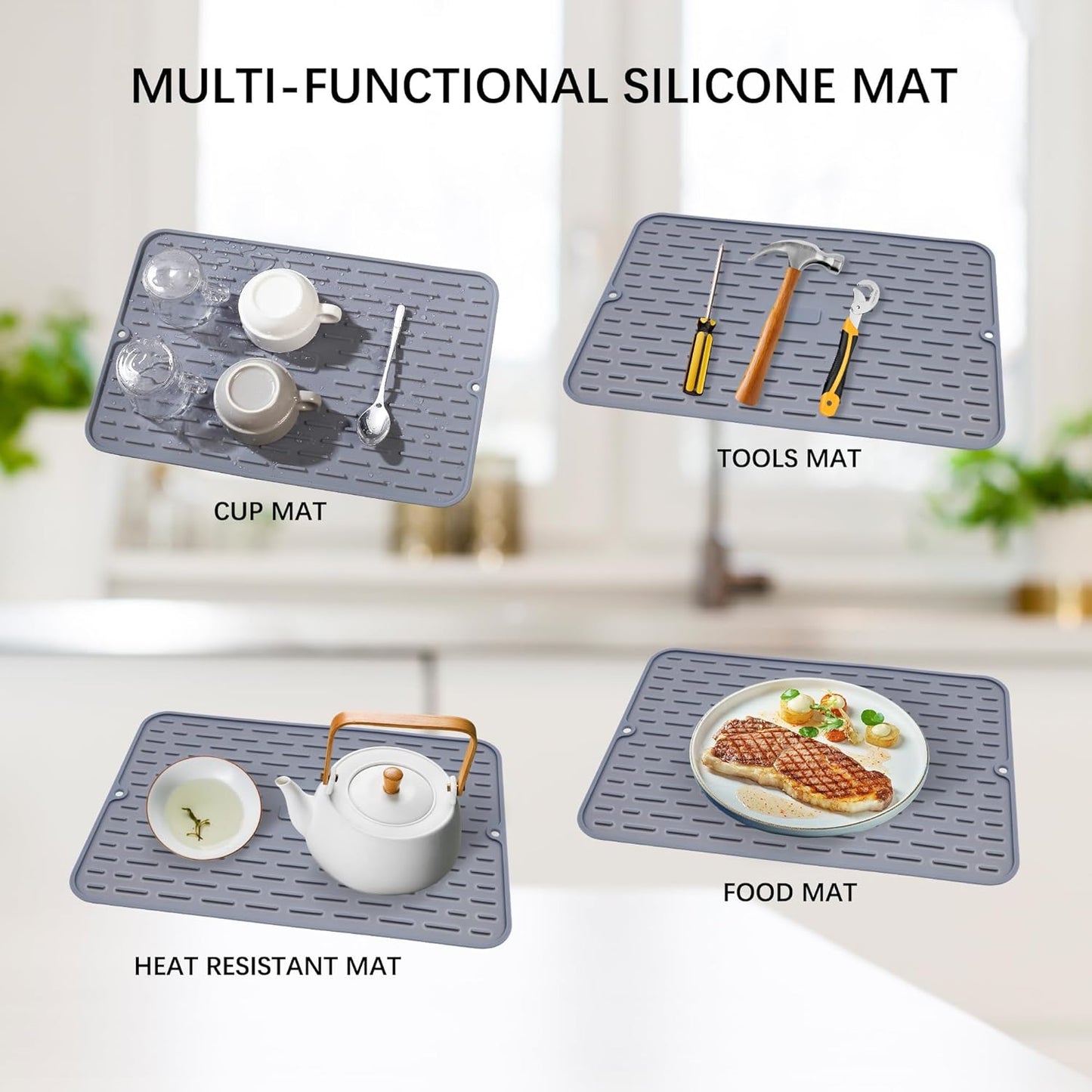 To encounter Silicone Dish Drying Mat - Extral Large 24" x 18" - Set of 2 Flexible Rubber Drying Mat, Heat Resistant Silicone Trivet, Countertop Mat, Dish Draining Mat, Sink Mat