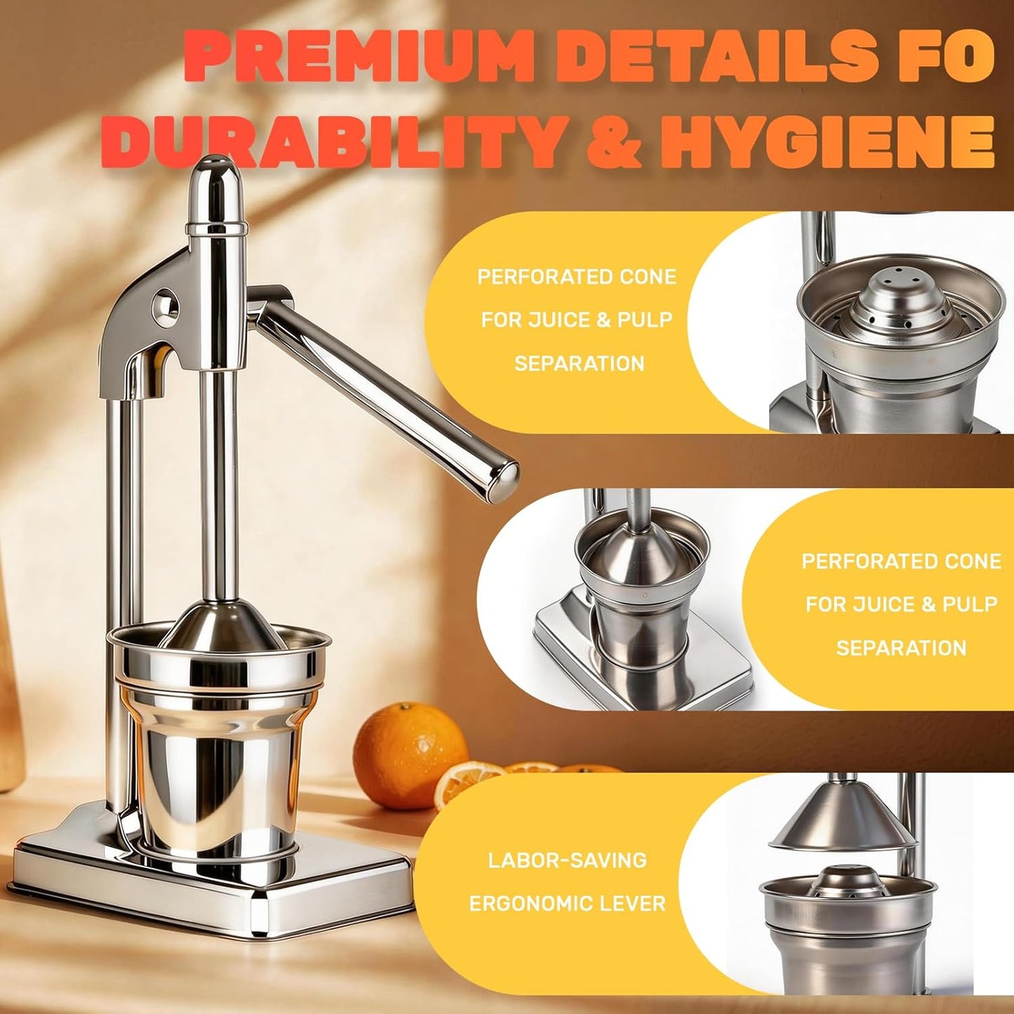 Cast Iron Juicer,Manual Juicer Hand Press,Orange Lemon Squeezer,Heavy Duty Manual Juicer,Professional Citrus Juicer Fruit Juice -Stainless Steel,Easy to Clean Black