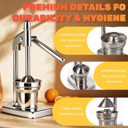 Cast Iron Juicer,Manual Juicer Hand Press,Orange Lemon Squeezer,Heavy Duty Manual Juicer,Professional Citrus Juicer Fruit Juice -Stainless Steel,Easy to Clean Black