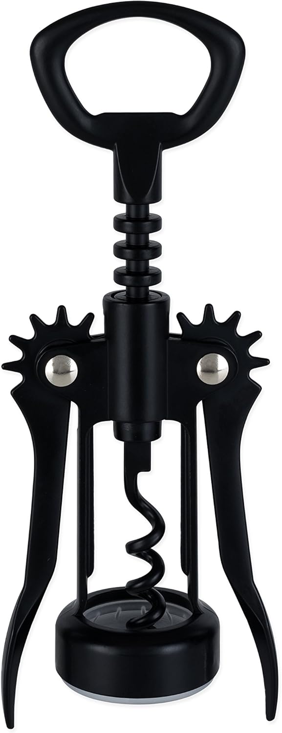 True Soar Winged Corkscrew Wine Opener, Multi-Purpose Bottle Opener for Beer and Soda, Stainless Steel with Chrome Finish, Easy to Remove Cork for Bartenders, Home Bar, Kitchen, Set of 1, Matte Black