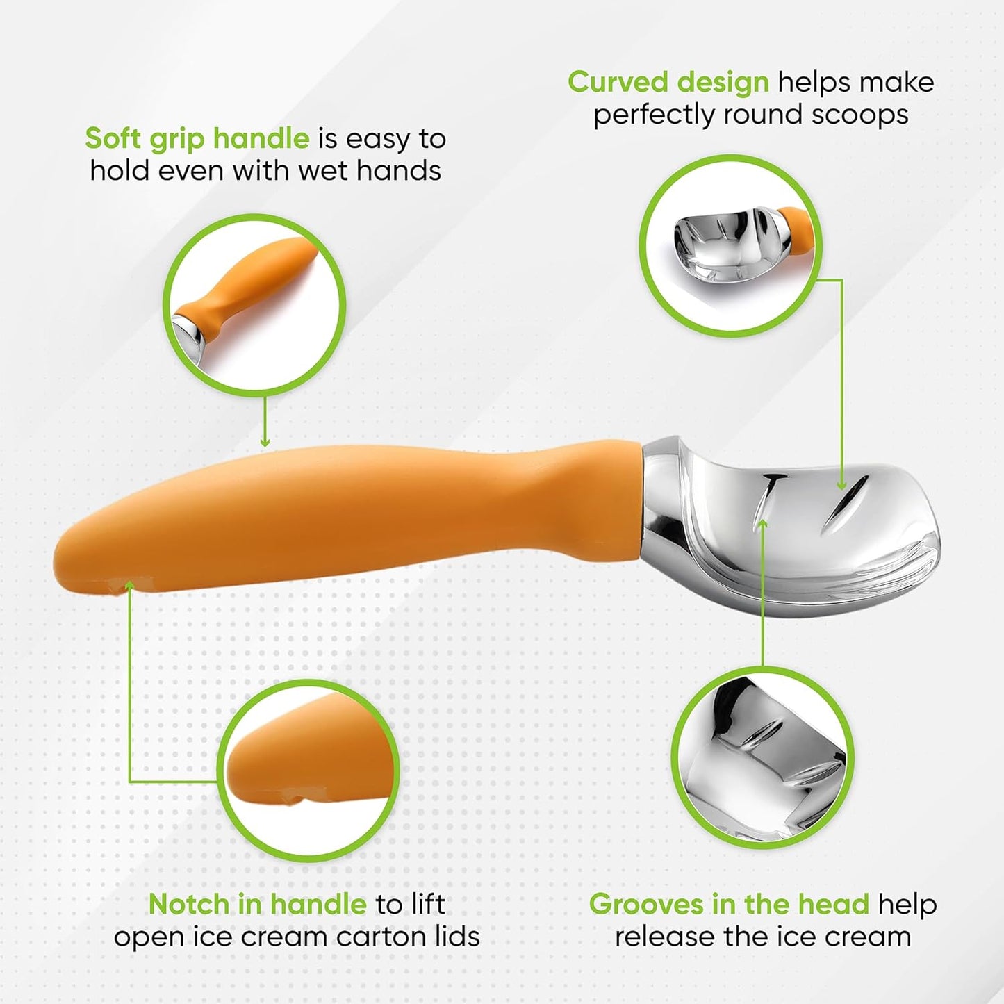 Spring Chef Heavy Duty Ice Cream Scoop with Comfortable Handle - Professional Ice Cream Scooper for Gelato, Sorbet, Cookie Dough, Melon, Frozen Yogurt - Dishwasher Safe Metal Kitchen Tool - Black