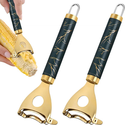 2Pcs Corn Shucker Corn Cob Stripper Tool Peeler Good Grips Stainless Steel Multifunctional Scraper, Kitchen Remover Tool Cutter Kernels Effortless Fast Time-Saving Convenience Ergonomic Handle