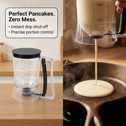 Complete Pancake & Cupcake Batter Dispenser Set - 4 Cup Capacity with Silicone Spatula, Basting Brush & Egg Rings - BPA Free All-In-One Breakfast & Baking Kitchen Tool for Home Cooking