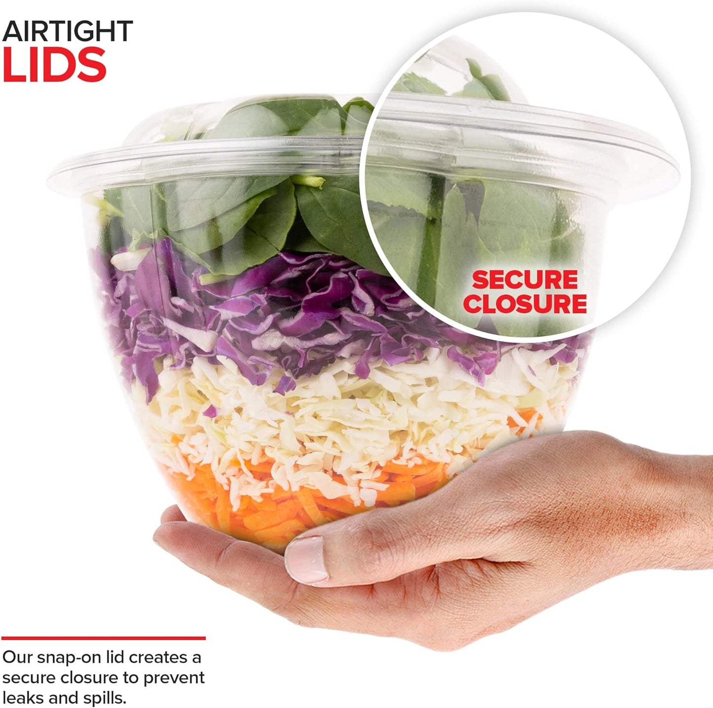 Stock Your Home 32oz Clear Plastic Salad Bowls with Lids Disposable (50 Pack) Medium Takeout Container with Snap on Lid for Fruit Salads, Quinoa, Lunch and Meal Prep, Acai Bowl, To-Go Party Containers