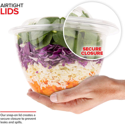 Stock Your Home 32oz Clear Plastic Salad Bowls with Lids Disposable (50 Pack) Medium Takeout Container with Snap on Lid for Fruit Salads, Quinoa, Lunch and Meal Prep, Acai Bowl, To-Go Party Containers