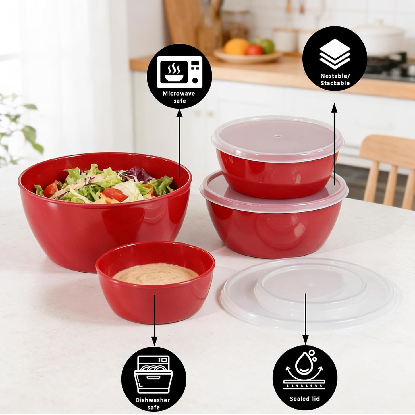4-Piece Classic Plastic Prep Bowls with Lids, Nesting Plastic Small Mixing Bowl Set for Mixing, Baking, Prepping, Cooking and Serving Food, Microwave and Dishwasher Safe