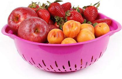 Mintra Home Mixing Bowl w/Colander (Large 4.5L, Red) - For Washing & Draining Fruits And Vegetables - Heavy Duty Plastic for Baking, Cooking Supplies - Dishwasher Safe