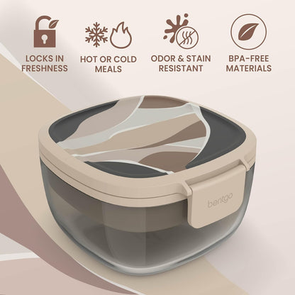 Bentgo Glass Prints Salad Container - 7.6-Cup Tinted Glass Salad Bowl with Airtight Lid, Leak-Proof Sauce Container, 4-Compartment Bento Meal Prep Tray & Reusable Fork (Floral Maximalist - Sea)