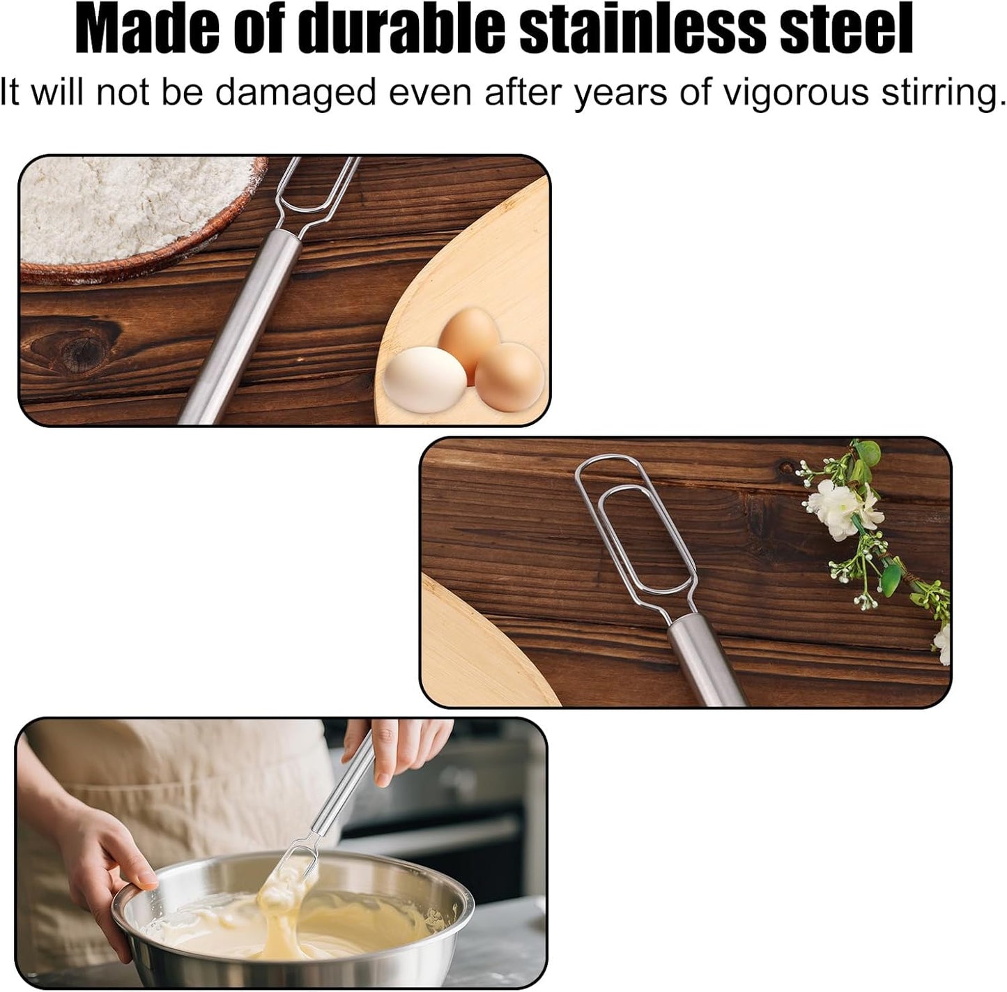 2pcs Dough Whisks, Stainless Steel Durable Dough Mixer Hand Tools Reaches Jar Bottom Bread Whisk Tool for Pizza Bread Cake Eggs Mixing