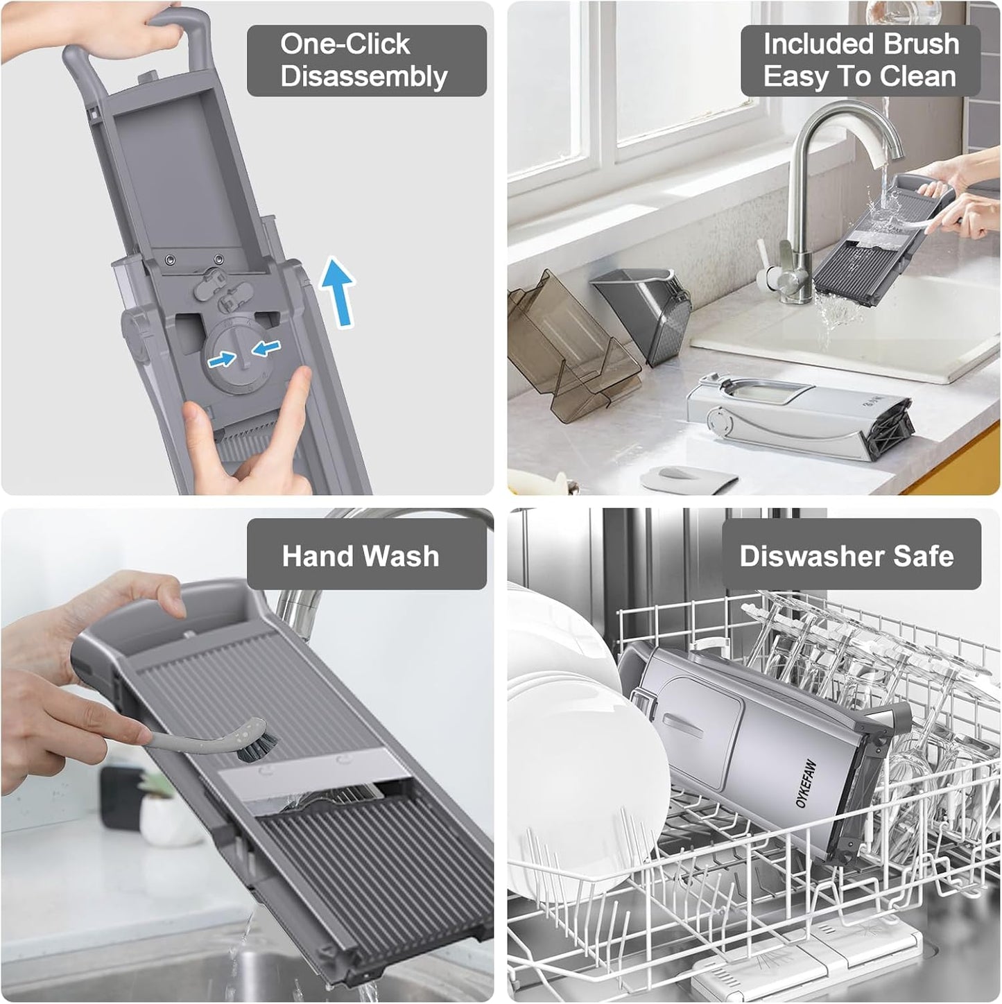 Safe Mandoline Slicer for Kitchen, 6 in 1 Vegetable Chopper, French Fry Cutter For Potatoes, Potato Slicer,Food Chopper,Adjustable Thickness 0.1-8 mm, With Peeler/Cleaning Brush (Black)