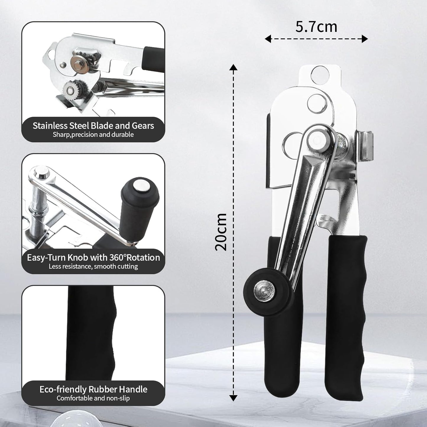 Upgraded wall-mounted commercial can opener, manual heavy-duty folding hand crank with a comfortable long handle, suitable for of cans, including large cans for seniors. A kitchen essential.
