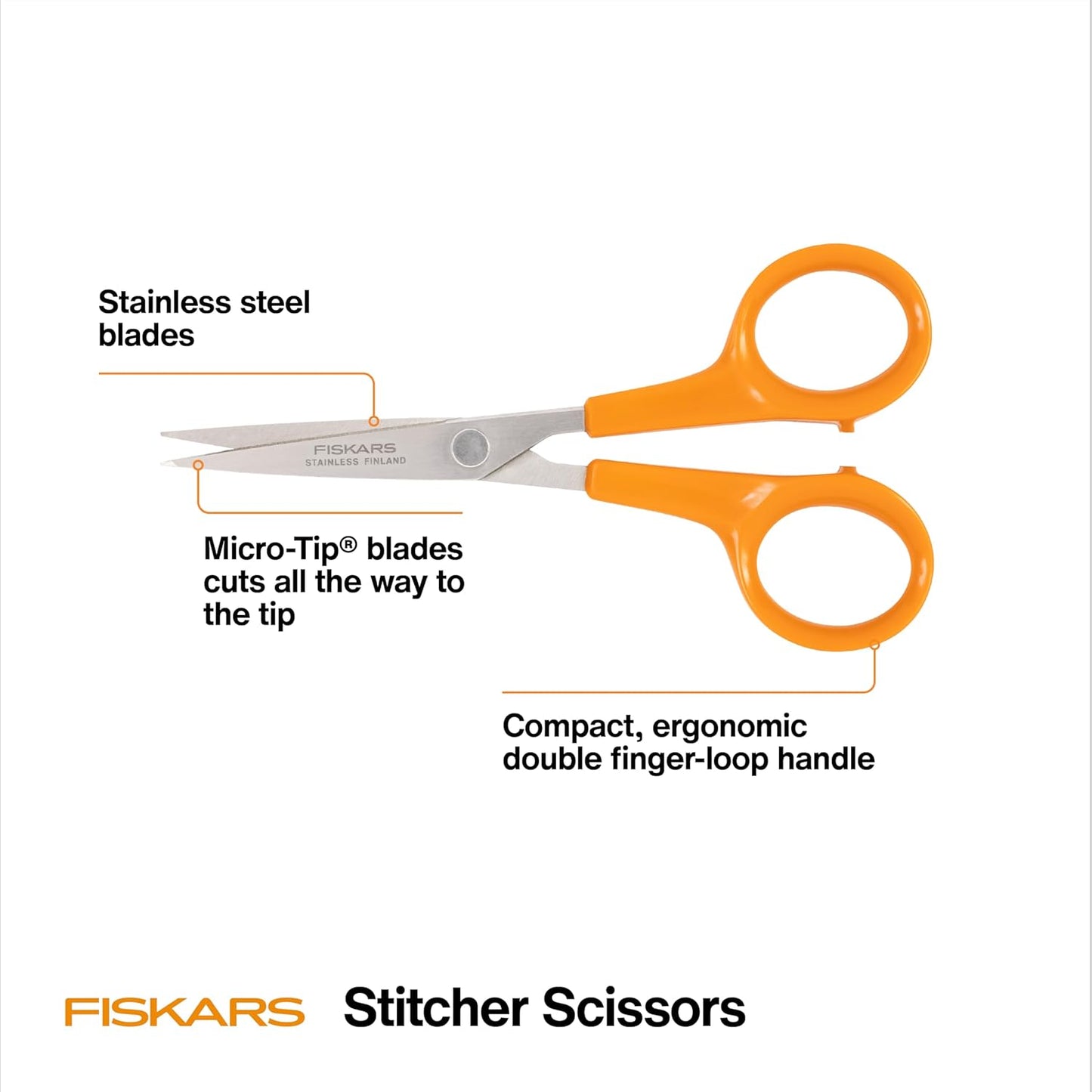 Fiskars Micro Trip Scissors, SoftGrip Precision Cutting Shears, Non-Stick Stainless Steel Blades, 5 inches
