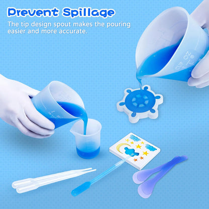 Silicone Resin Mixing Measuring Cups for Resin Supplies, Easy-to-read Marks, 600ml/20oz Bowl, 250&100ml Thickened Reusable Silicone Cups for Epoxy Mixing, with Stir Sticks, Jewelry Making