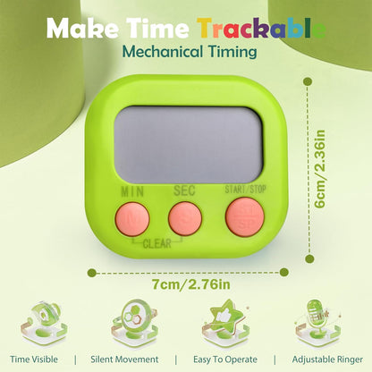 GeeRic Kitchen Timers 4 Pack, Electronic Timers with Loud Alarm for Cooking, Magnetic Digital Timers Big LCD Display Blue Green Pink White (No Battery Included)